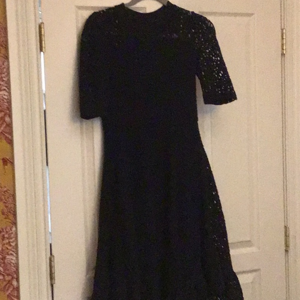 Black crochet knit midi dress